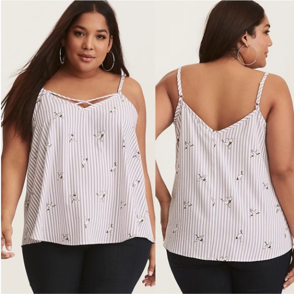 Torrid Casual Summer Striped Crane Tank Size 1X tank top whimsy birds spring